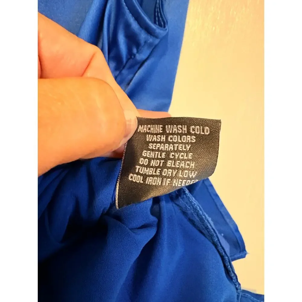 Dressbarn Collection Blue Satin Sleeveless Ruffle Blouse Ruched 6 Regency Y2k